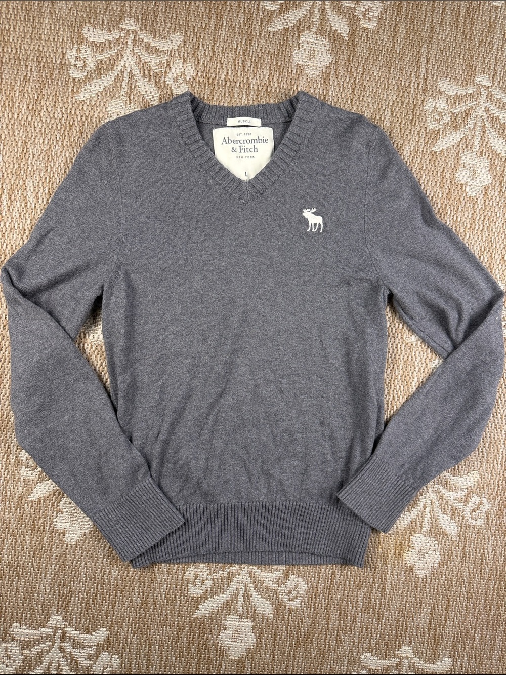 Abercrombie & Fitch Gray V-Neck Sweater with Logo